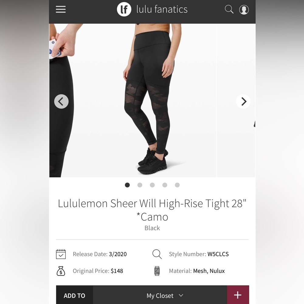 lululemon Sheer Will HR Black Camo Leggings 28” Size 6 - Picture 4 of 10
